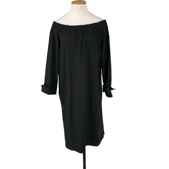 J JILL Black Smocked Boat Neck Cuffed 3/4 Sleeve Off Shoulder Convertible - Picture 1 of 12